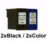 4 Druckerpatronen wiederbefüllt für HP300XL Black/Color 